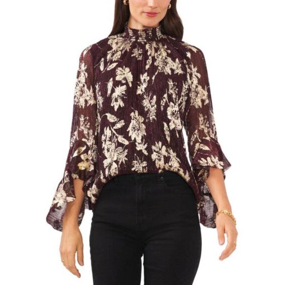 NWOT Vince Camuto Metallic Print Bell Sleeve Blouse